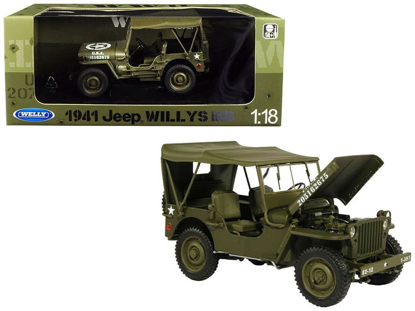 最も MB Willys Jeep 1941 with Walmart.com - U.S. WWII Green Top Soft 戦車、軍用車両