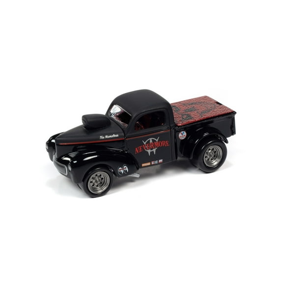 1941 Willys Gasser Pickup, Flat/Gloss Black w/Metallic Red - Johnny Lightning JLSF021/48B - 1/64 Scale Diecast Model Car