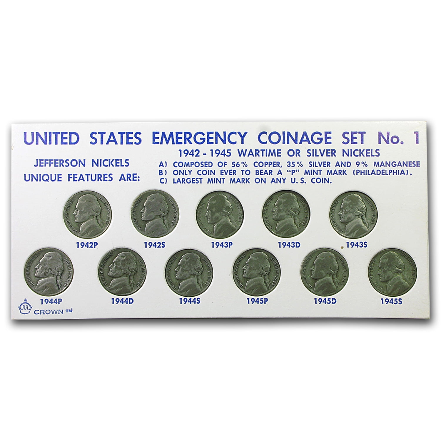 U.S. MINT 1942-1945 35% Silver Wartime Nickel Set - Avg Circulated
