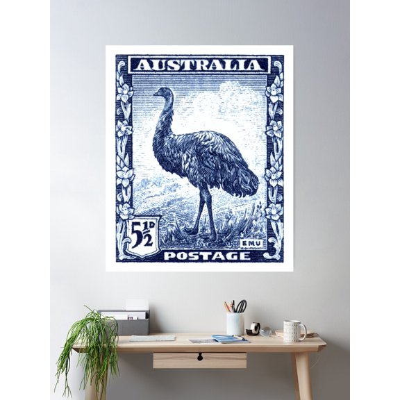 1942 Australia Emu Bird Postage Stamp Poster Wall Art, Modern Wall Decor For Living Room Bedroom, 8x12 UNFRAMED