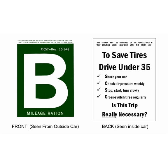 1942 B-Ration Sticker Reproduction Window Cling Decal Classic Car Restoration
