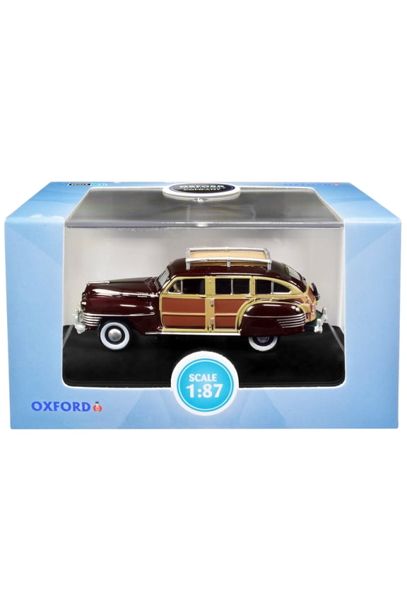 1942 Chrysler Town and Country Woody Wagon Regal Maroon with Roof Rack 1/87 (HO) Scale Diecast Model Car by Oxford Diecast