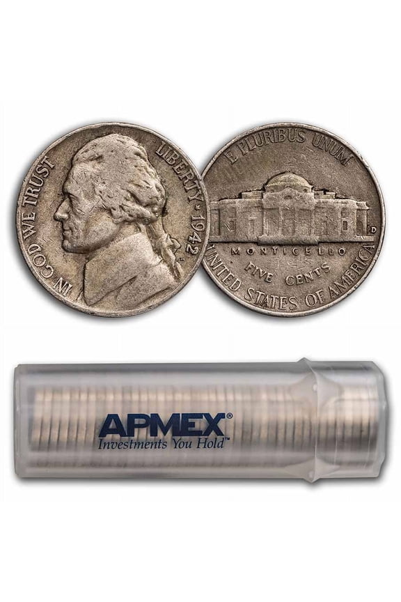 1942-D Jefferson Nickel 40-Coin Roll Avg Circ