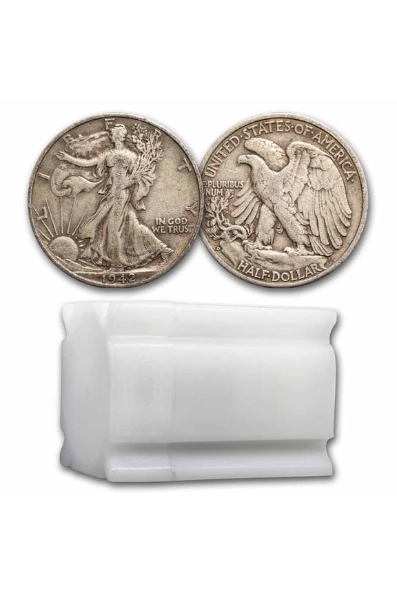 1942-D Walking Liberty Halves 20-Coin Roll Avg Circ