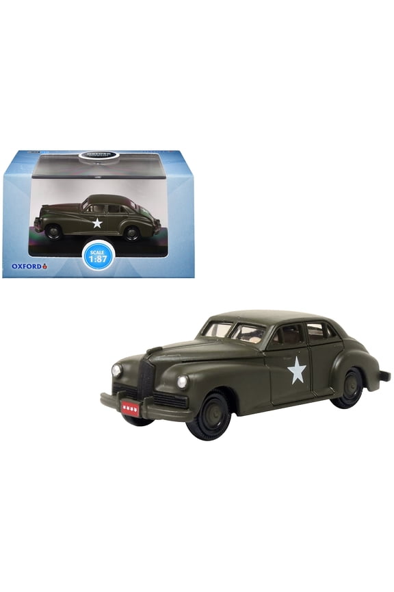 1942 Packard Clipper Touring Sedan "US Army Staff Car" Olive Drab 1/87 (HO) Scale Diecast Model Car by Oxford Diecast