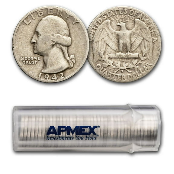 1942-S Washington Quarter 40-Coin Roll Avg Circ