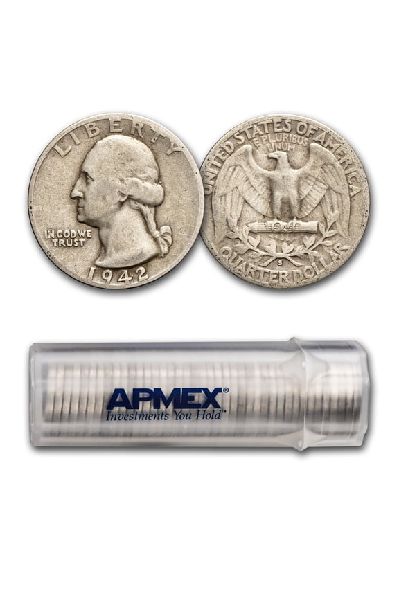 1942-S Washington Quarter 40-Coin Roll Avg Circ