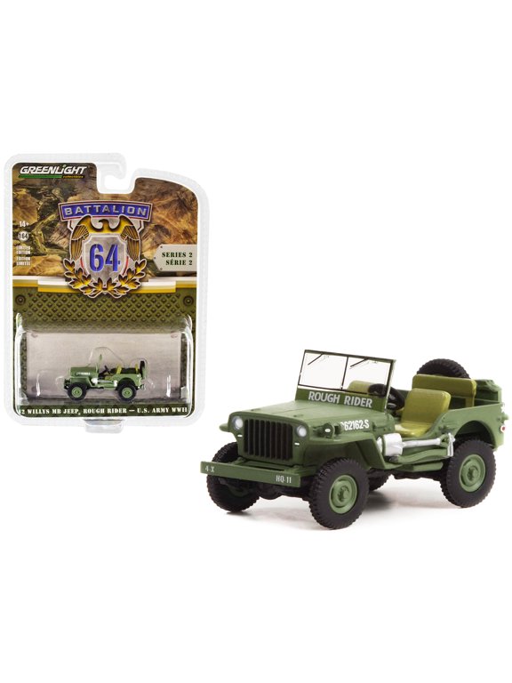 1942 Willys MB Jeep #20362162-S Green "U.S. Army World War II - Rough Rider" "Battalion 64" 1/64 Diecast Model Car by Greenlight
