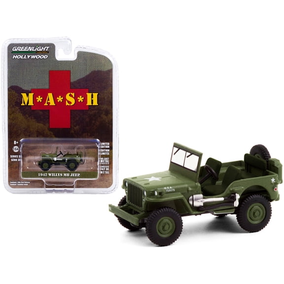 1942 Willys MB Jeep Army Green "MASH" (1972-1983) TV Series "Hollywood Series" Release 30 1/64 Diecast Model Car by Greenlight