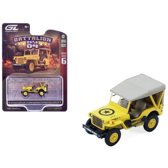 1942 Willys MB Jeep "Control Jeep - U.S. Army Air Forces" Yellow with Beige "Battalion 64" 1/64 Diecast Model Car by Greenlight