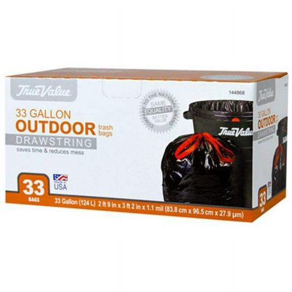 1942874 Large Drawstring Trash Bags, Black, 33 Gallons, 33-Ct. - Quantity 1