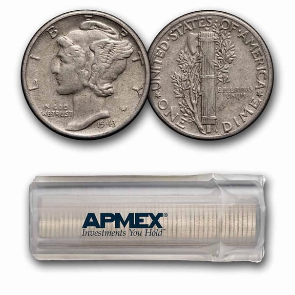 1943 Mercury Dime 50-Coin Roll Avg Circ