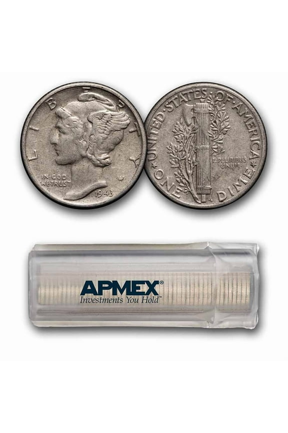 1943 Mercury Dime 50-Coin Roll Avg Circ