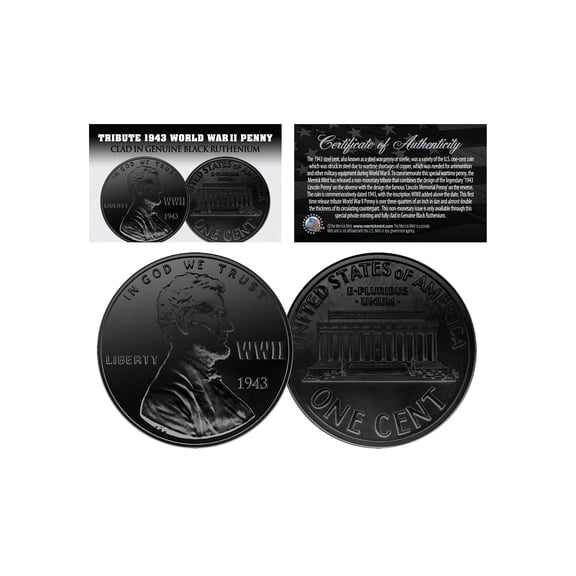 1943 Tribute Steelie WWII Penny Coin, Plated in Genuine Black Ruthenium, Lot of 3