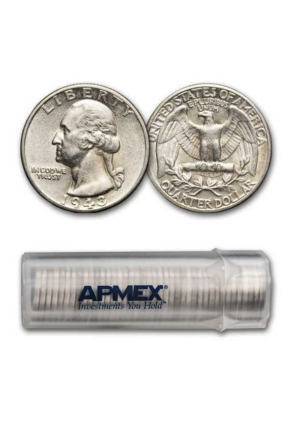 1943 Washington Quarter 40-Coin Roll Avg Circ