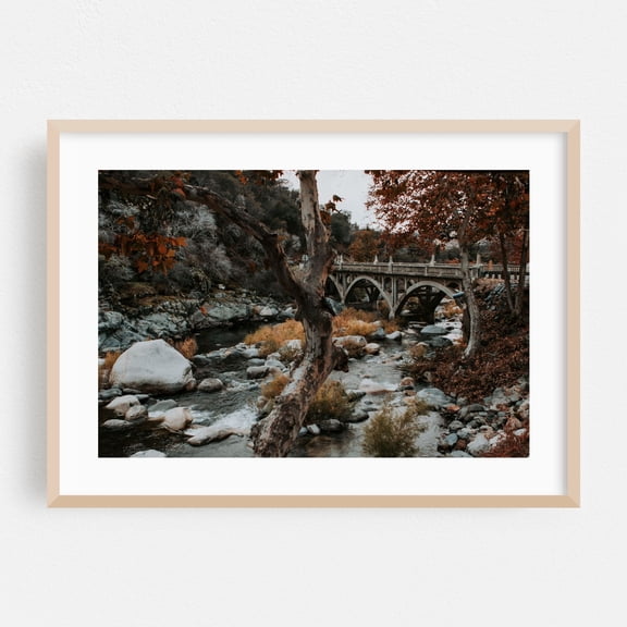 1944 Bridge - Three Rivers California Photography Bridge Autumn Landscape Nature Scenic Rustic Oak Framed Wall Art Print 5 x 7 inches