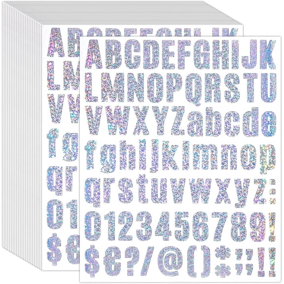 1944 Pcs 24 Sheets Glitter Letters Stickers Rhinestone Sparkly Iridescent Holographic Waterproof Vinyl Bling Alphabet Number Self Adhesive Decal Stickers for Scrapbook Water Bottles(Glitter Silver)
