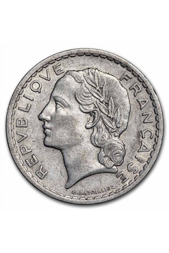 1945-1952 French Fourth Republic Aluminium 5 Francs Avg Circ