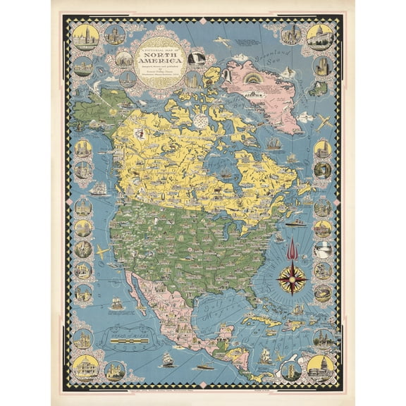 1945 Ernest Dudley Chase Pictorial Map North America Extra Large XL Wall Art Poster Print