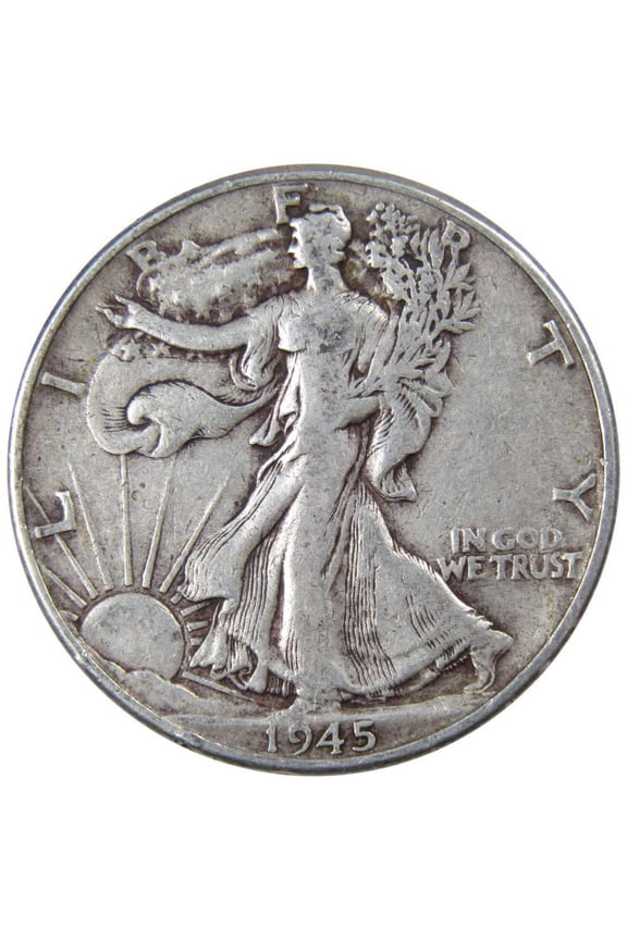 1945 Liberty Walking Half Dollar F Fine 90% Silver 50c US Coin Collectible