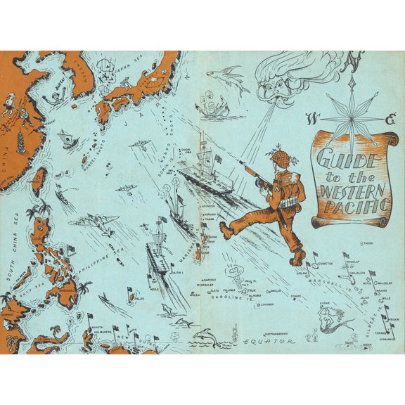 1945 Pictorial Map Guide To The Western Pacific Extra Large XL Wall Art Poster Print