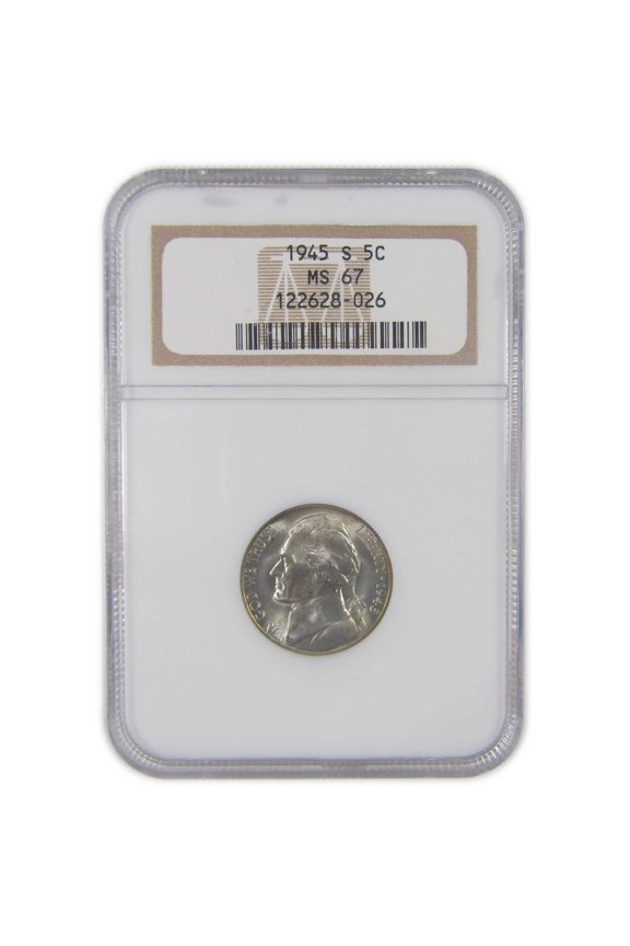 1945 S Jefferson Nickel MS 67 NGC Wartime Silver 5c Coin SKU:CPC9929