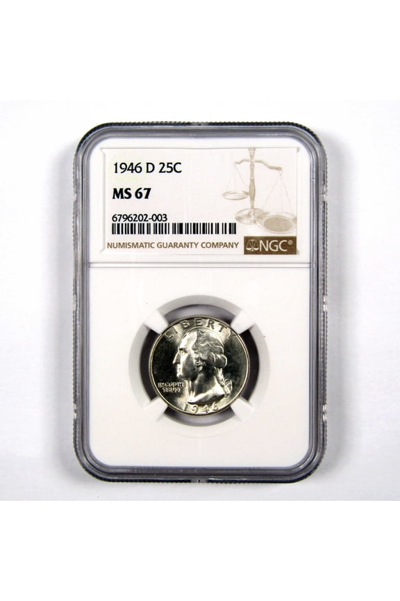 1946 D Washington Quarter MS 67 NGC 90% Silver 25c Unc SKU:I9228