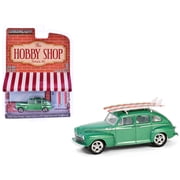1946 Ford Fordor Super Deluxe Green Metallic with White Interior and Rack with Surfboards 1/64 Diecast Model Car by Greenlight