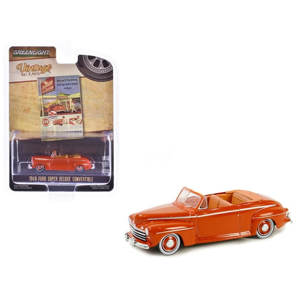 1946 Ford Super Deluxe Convertible Orange "Chevron Supreme" "Vintage Ad Cars" Series 10 1/64 Diecast Model Car by Greenlight