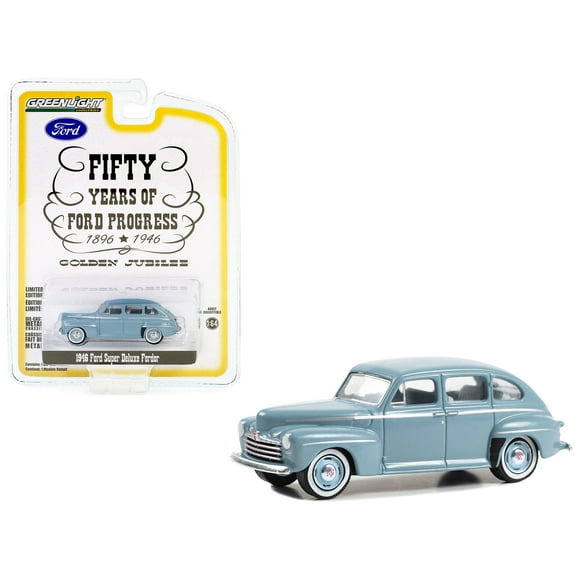 1946 Ford Super Deluxe Fordor Light Blue "Fifty Years of Ford Progress - Golden Jubilee" 1/64 Diecast Model Car by Greenlight