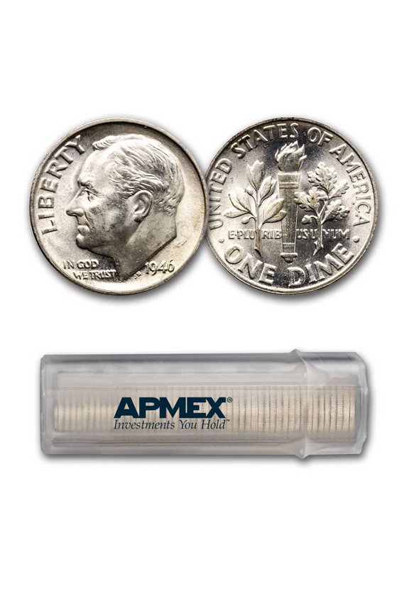 1946 Roosevelt Dime 50-Coin Roll BU