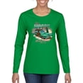 thumbnail image 1 of 1946 Vintage Ford Woody Chasing Waves Cars and Trucks Womens Graphic Long Sleeve T-Shirt, Kelly, Medium, 1 of 3