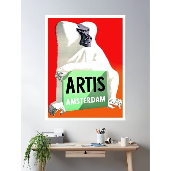 1947 Artis Zoo Amsterdam Baboon Poster Poster Wall Art, Modern Wall Decor For Living Room Bedroom, 16x24 UNFRAMED