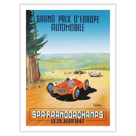 1947 Belgian European Grand Prix - Circuit de Spa-Francorchamps Belgium - Vintage Car Racing Poster by Paul Janssens - Bamboo Fine Art 290gsm Paper Print (Unframed) 24x32in