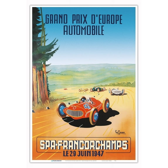 1947 Belgian European Grand Prix - Circuit de Spa-Francorchamps Belgium - Vintage Car Racing Poster by Paul Janssens - Master Art Print (Unframed) 13in x 19in