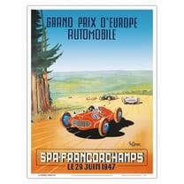 1947 Belgian European Grand Prix - Circuit de Spa-Francorchamps Belgium - Vintage Car Racing Poster by Paul Janssens - Master Art Print (Unframed) 9in x 12in
