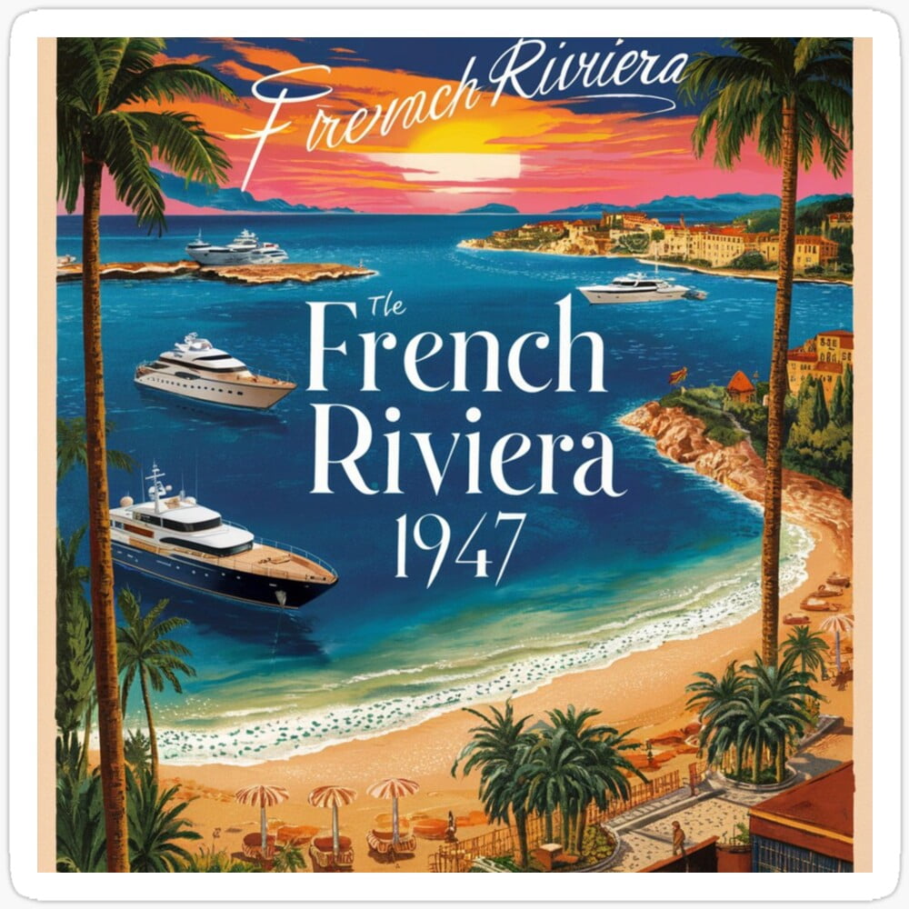 1947 Cote D'Azur French Riviera Vintage World Travel Poster Sticker ...