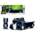 thumbnail image 1 of 1947 Ford COE Flatbed Truck Dark Blue Metallic with White Top "The Famous Motor Cars" with Extra Wheels "Just Trucks" Series 1/24 Diecast Model by Jada, 1 of 1