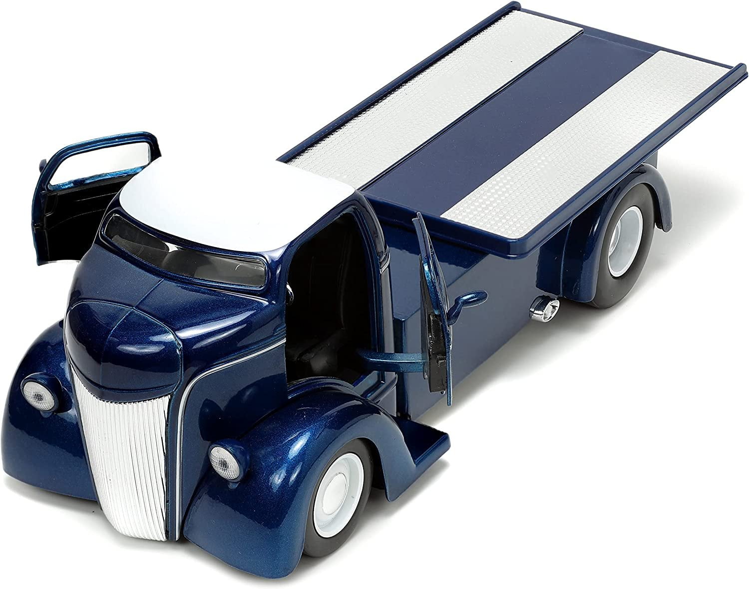 1947 Ford COE Flatbed Truck Dark Blue Metallic with White Top "The Famous Motor Cars" with Extra Wheels "Just Trucks" Series 1/24 by Jada