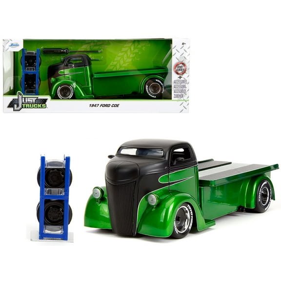 1947 Ford COE Flatbed Truck Green Met and Matt Black "Toyo Tires" with Extra Wheels "Just Trucks" 1/24 Diecast Model Car by Jada