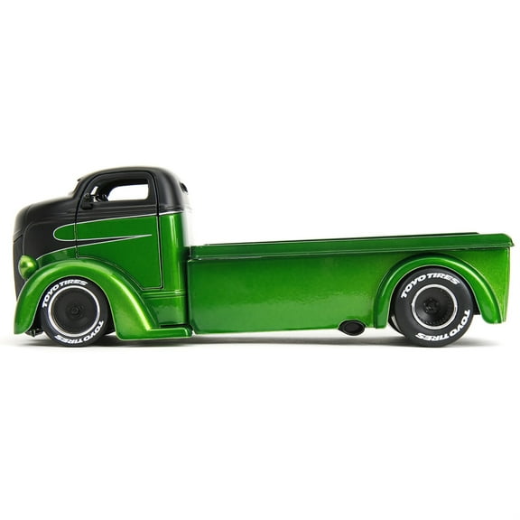 1947 Ford COE Flatbed Truck Green Metallic and Matt Black "Toyo Tires" with Extra Wheels "Just Trucks" Series 1/24 Diecast Model Car by Jada
