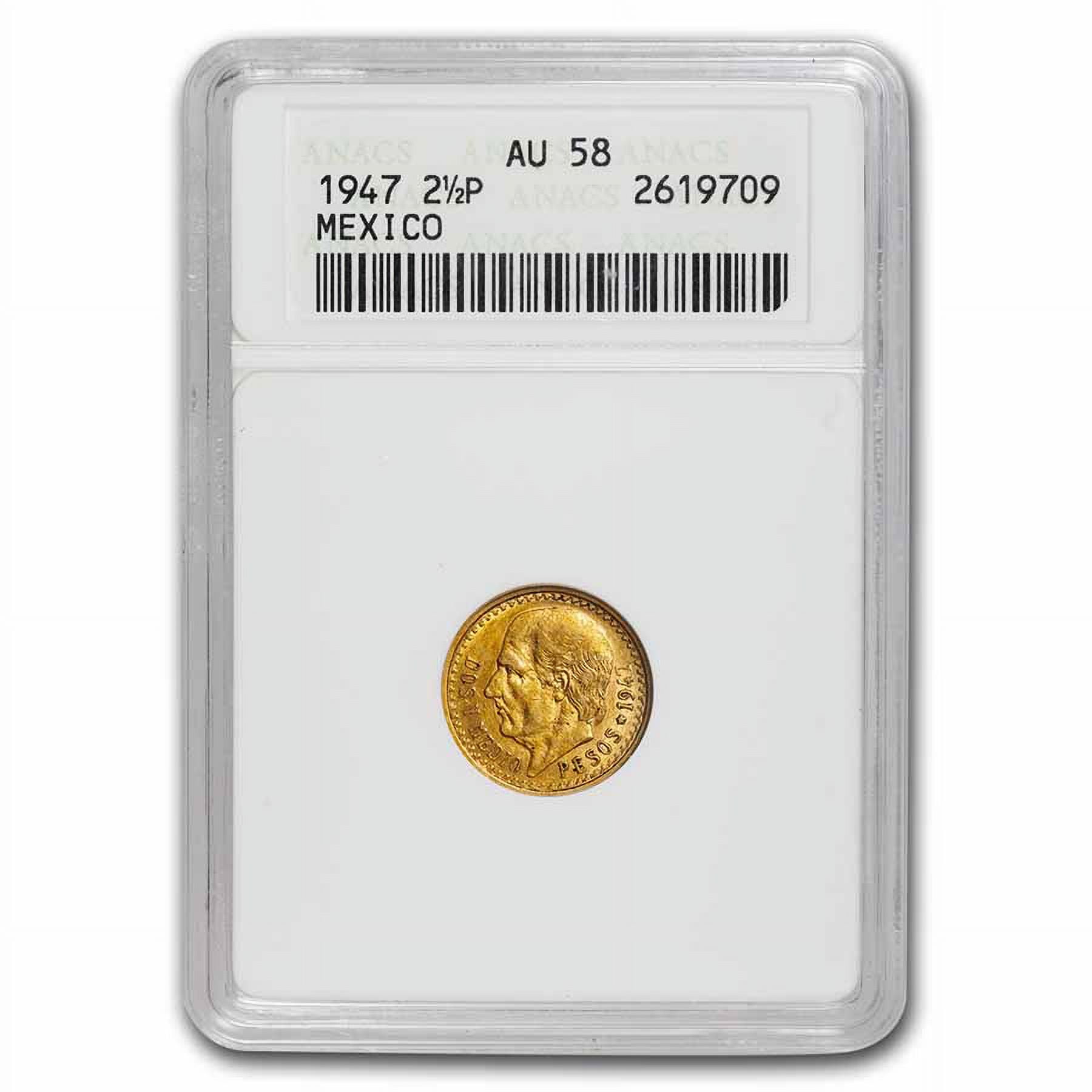 1947 Mexico Gold 2 1/2 Pesos AU-58 ANACS