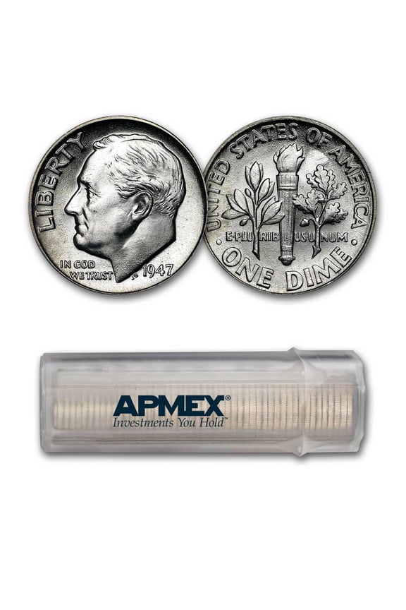 1947 Roosevelt Dime 50-Coin Roll BU
