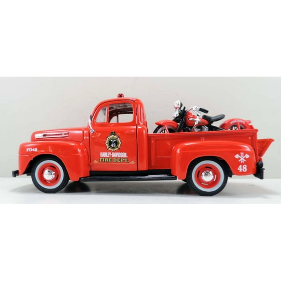 1948/1936 Ford F-1 Pickup Harley-Davidson /El Knucklehead Motorcycle, Red - Maisto HD 32191R - 1/24 scale diecast model car