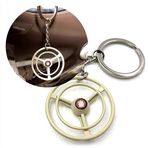 1948-58 Petri 3 Spoke Beige Banjo Steering Wheel Keychain - Hamburg Button