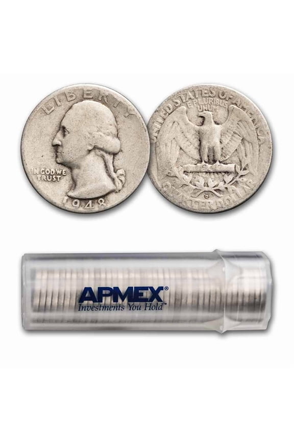 1948-D Washington Quarter 40-Coin Roll Avg Circ
