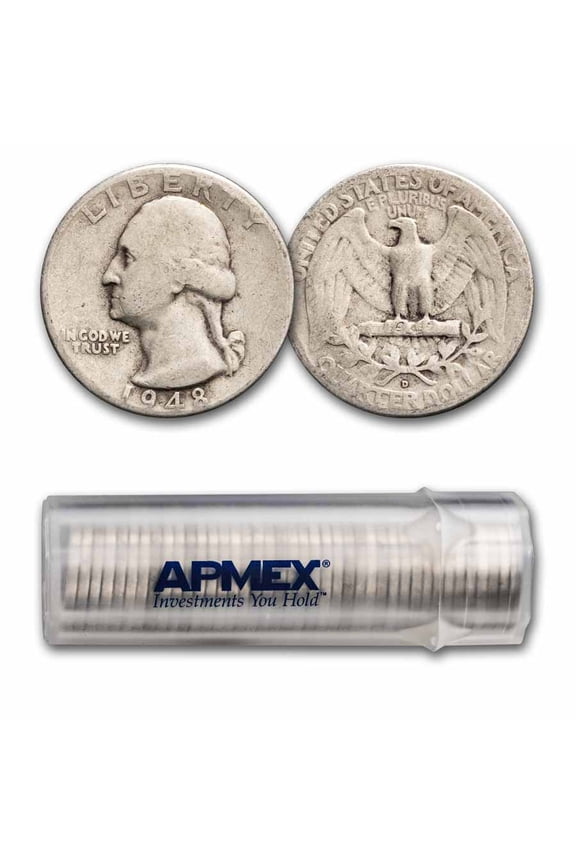 1948-D Washington Quarter 40-Coin Roll Avg Circ