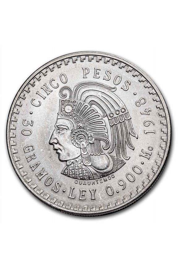 1948 Mexico Silver 5 Pesos Cuauhtemoc BU