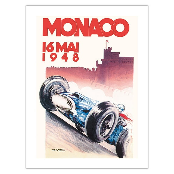 1948 Monaco Grand Prix - Vintage Car Racing Poster by Géo Ham (Georges Hamel) - Bamboo Fine Art 290gsm Paper (Unframed) 12x16in