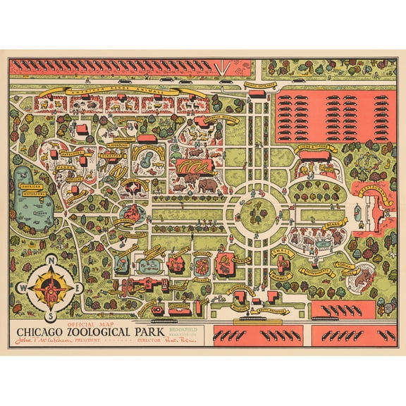 1948 Official Map Chicago Zoological Park